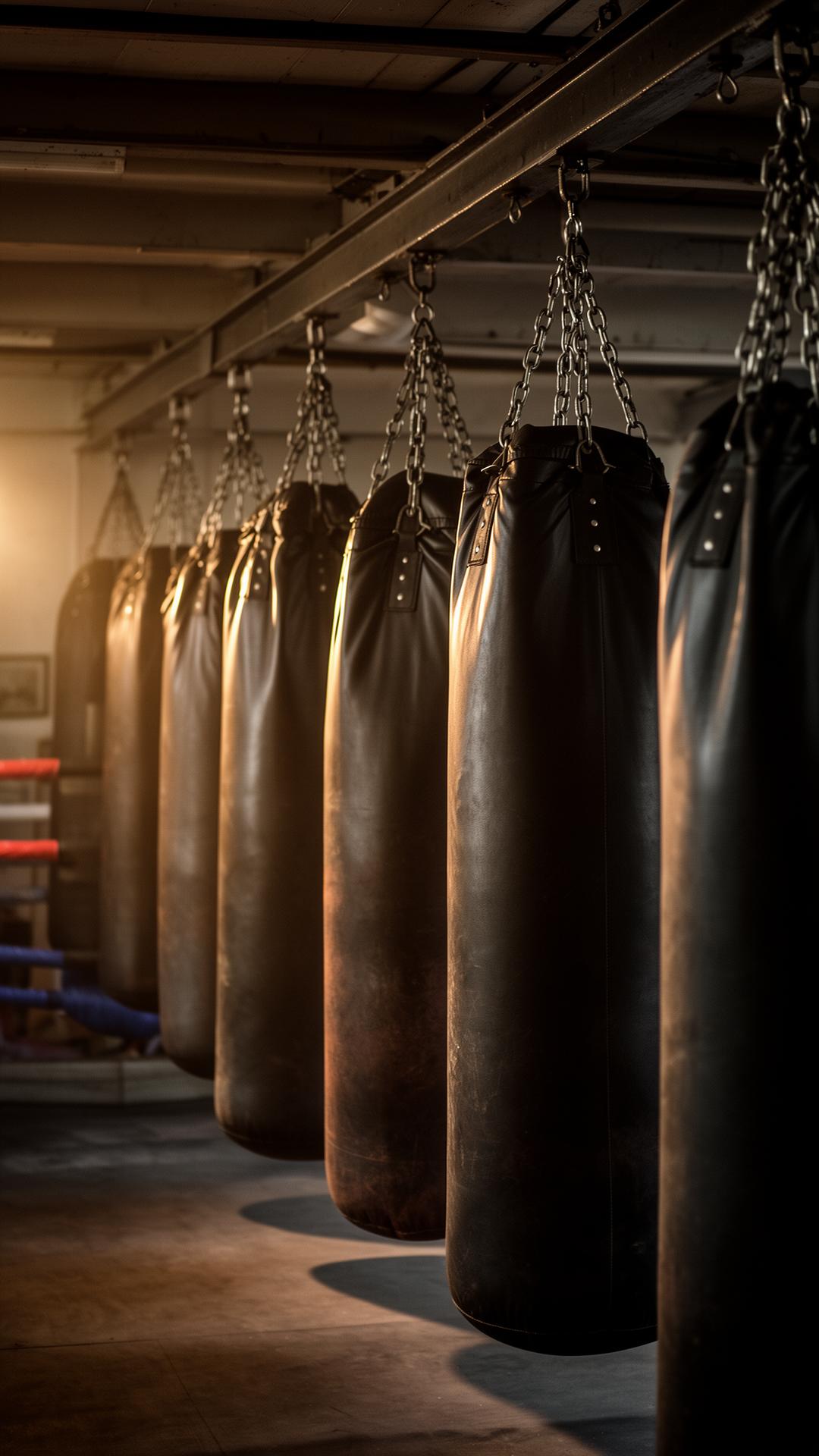 Sacos de boxeo en el gimnasio