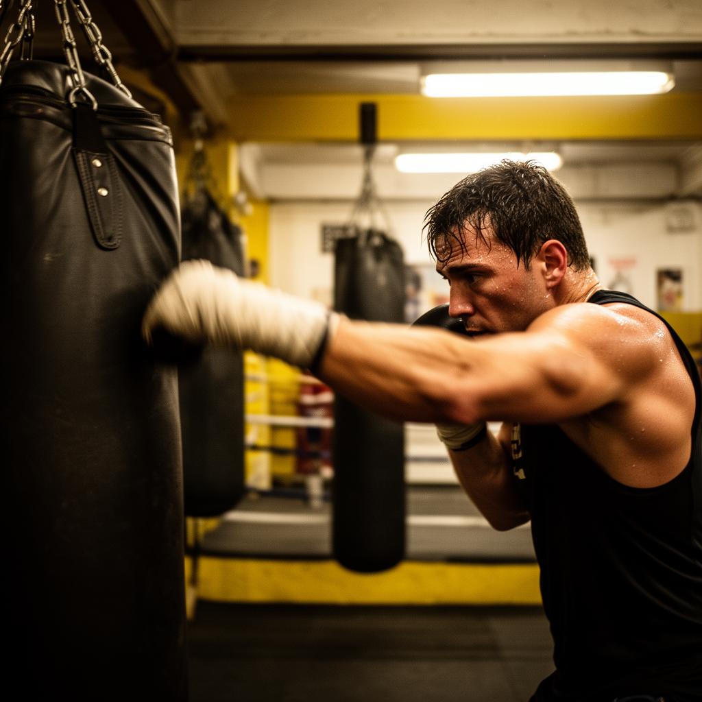 Boxeador entrenando con saco